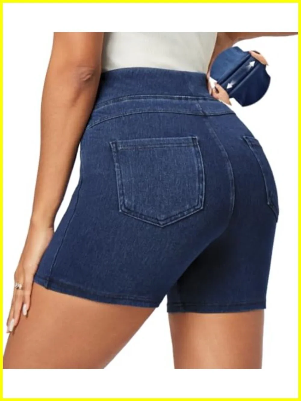 Stretchy Denim Shorts High Waisted Pull On Jorts 4 Pockets
